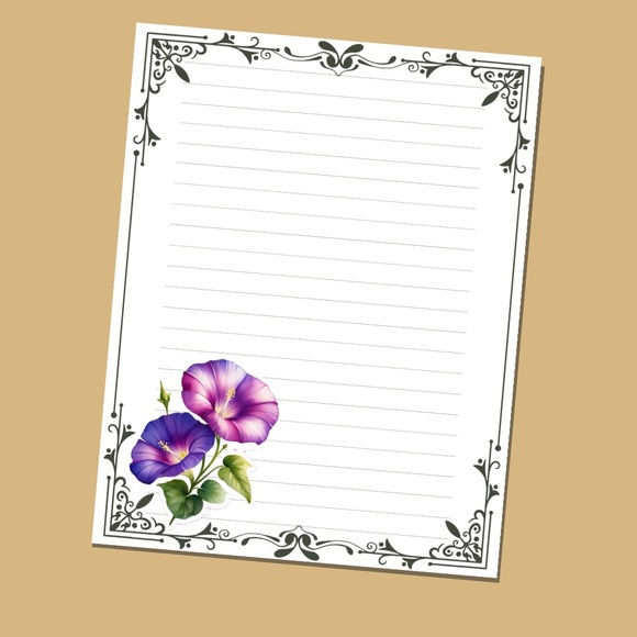 Whimsical Feathers Other - Morning Glory - Lined Stationery Paper (25 Sheets) 8.5 x 11 Premi…